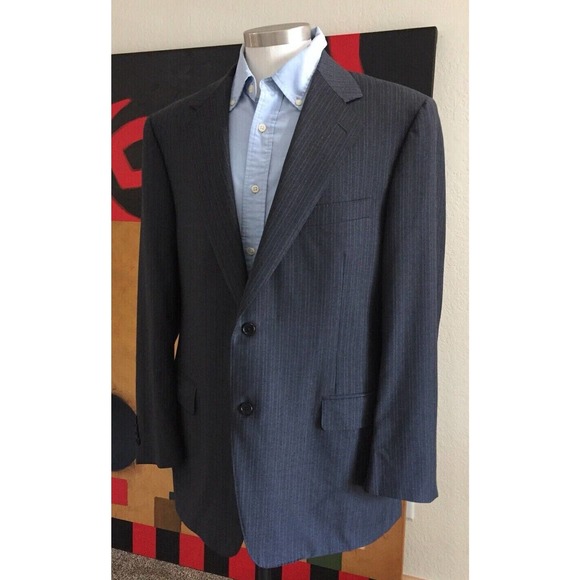 Men's CANALI SUPER 120 WOOL Gray PINSTRIPE SUIT BLAZER -size 50 R Mens XL
